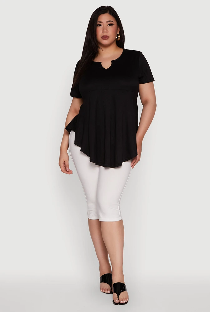 Womens Plus Stylish Peplum Top with Notch Neck and Short Sleeves,