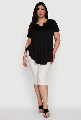 Womens Plus Stylish Peplum Top with Notch Neck and Short Sleeves,
