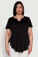 Womens Plus Stylish Peplum Top with Notch Neck and Short Sleeves,