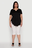 Womens Plus Stylish Peplum Top with Notch Neck and Short Sleeves,