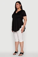 Womens Plus Stylish Peplum Top with Notch Neck and Short Sleeves,