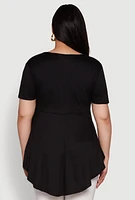 Womens Plus Stylish Peplum Top with Notch Neck and Short Sleeves,