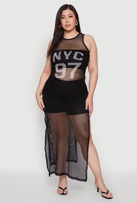 Womens Plus NYC 97 Fishnet Maxi Top, 4X
