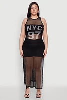 Womens Plus NYC 97 Fishnet Maxi Top, 4X