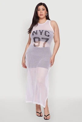 Womens Plus Size NYC 97 Fishnet Maxi Top, White, Size 3X