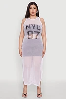 Womens Plus Size NYC 97 Fishnet Maxi Top, White, Size 3X