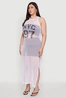 Womens Plus Size NYC 97 Fishnet Maxi Top, White, Size 3X