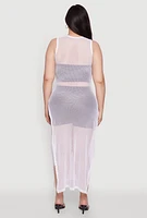 Womens Plus Size NYC 97 Fishnet Maxi Top, White, Size 3X