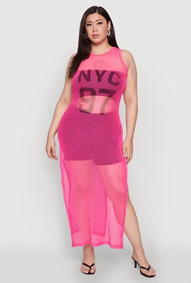 Womens Plus NYC 97 Fishnet Maxi Top, 3X