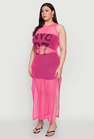 Womens Plus NYC 97 Fishnet Maxi Top, 3X