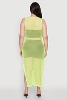 Womens Plus Size NYC 97 Fishnet Maxi Top, Green, Size 1X