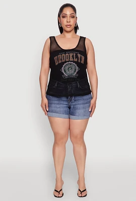 Womens Plus Brooklyn Graphic Fishnet Tank Top,