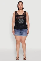 Womens Plus Brooklyn Graphic Fishnet Tank Top,