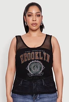 Womens Plus Brooklyn Graphic Fishnet Tank Top,