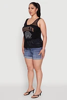Womens Plus Brooklyn Graphic Fishnet Tank Top,