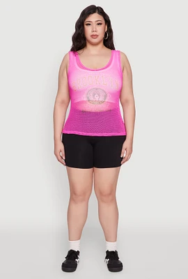 Womens Plus Size Brooklyn Graphic Fishnet Tank Top, Pink, Size 4X
