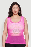 Womens Plus Size Brooklyn Graphic Fishnet Tank Top, Pink, Size 4X