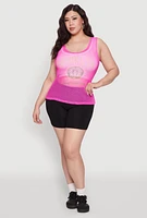 Womens Plus Size Brooklyn Graphic Fishnet Tank Top, Pink, Size 4X