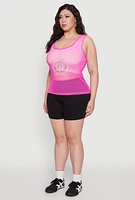 Womens Plus Size Brooklyn Graphic Fishnet Tank Top, Pink, Size 4X