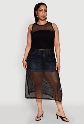 Womens Plus Size Fishnet Side Slit Maxi Tank Top, Black, Size 3X