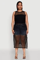 Womens Plus Size Fishnet Side Slit Maxi Tank Top, Black, Size 3X