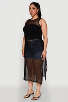 Womens Plus Size Fishnet Side Slit Maxi Tank Top, Black, Size 3X
