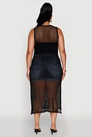 Womens Plus Size Fishnet Side Slit Maxi Tank Top, Black, Size 3X