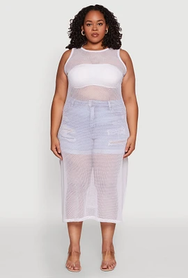 Womens Plus Fishnet Side Slit Maxi Tank Top, 4X