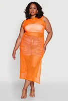 Womens Plus Fishnet Side Slit Maxi Tank Top,
