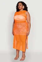 Womens Plus Fishnet Side Slit Maxi Tank Top,