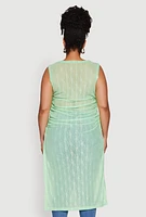 Womens Plus Stylish Mesh Side Slit Tank Top with Ruching and Maxi Hem,