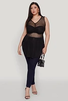 Womens Plus Shadow Stripe Sleeveless Mesh Top,