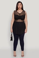 Womens Plus Shadow Stripe Sleeveless Mesh Top,