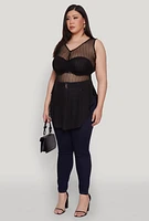 Womens Plus Shadow Stripe Sleeveless Mesh Top,