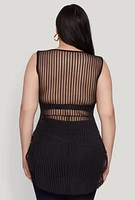 Womens Plus Shadow Stripe Sleeveless Mesh Top,