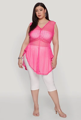 Womens Plus Shadow Stripe Sleeveless Mesh Top,