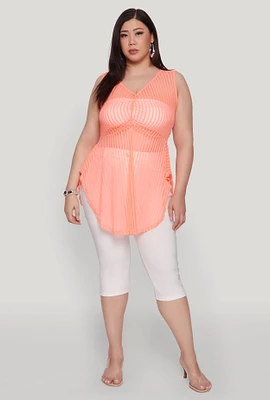 Womens Plus Shadow Stripe Sleeveless Mesh Top, 2X