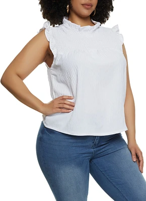 Womens Plus Size Smocked Sleeveless Blouse, White, Size 3X