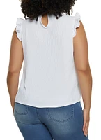 Womens Plus Size Smocked Sleeveless Blouse, White, Size 3X