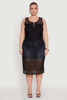 Womens Plus Fishnet Side Slit Maxi Cover Up,