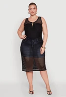 Womens Plus Fishnet Side Slit Maxi Cover Up,