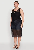 Womens Plus Fishnet Side Slit Maxi Cover Up,