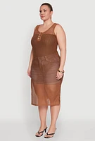 Womens Plus Size Fishnet Side Slit Maxi Cover Up, Brown, Size 2X