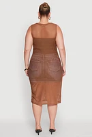 Womens Plus Size Fishnet Side Slit Maxi Cover Up, Brown, Size 2X