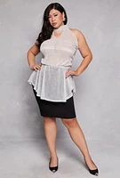 Womens Plus Size Lurex Cut Out Sleeveless Blouse, Grey, Size 3X