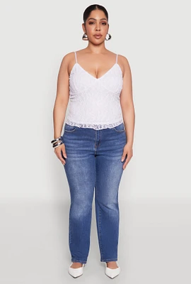 Womens Plus Size Lace Overlay Cami, White, Size 1X