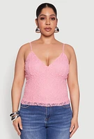 Womens Plus Size Lace Overlay Cami, Pink, Size 2X