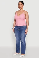Womens Plus Size Lace Overlay Cami, Pink, Size 2X