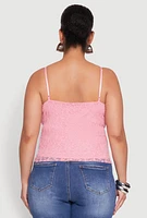 Womens Plus Size Lace Overlay Cami, Pink, Size 2X