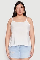 Womens Plus Size Plisse Cami, White, Size 2X